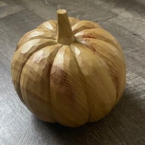 Carved Wooden Pumpkin Decor